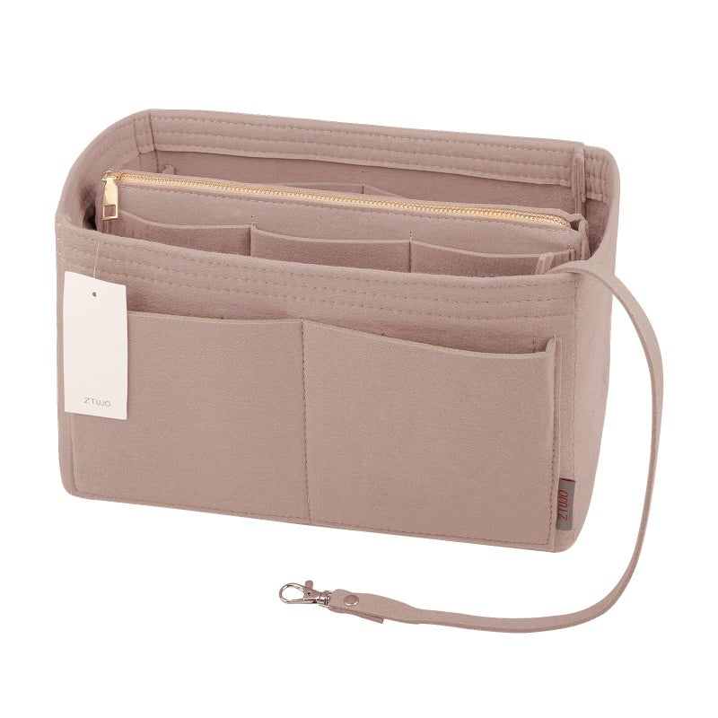 ZTUJO Purse Organizer Insert, Felt Bag Organizer with Metal Zipper, Handbag & Tote Shaper, For Speedy Neverfull Tote, 7 Sizes(Slender Large, Beige) - Image 1
